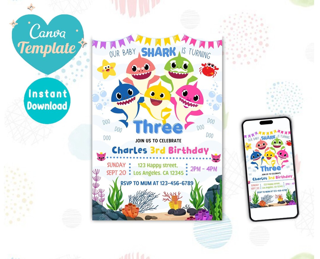 Baby Shark Birthday Invitations Baby Shark Party Invite Etsy