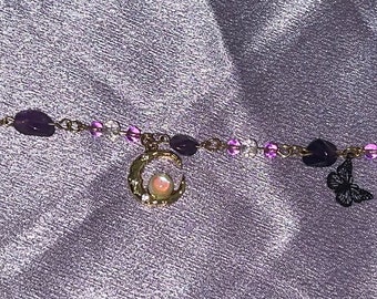 Mari Bracelet | Witchy core | Amethyst | Moon charm | glass beads | Jewellery | Gift | matching set with morgana | charm bracelet