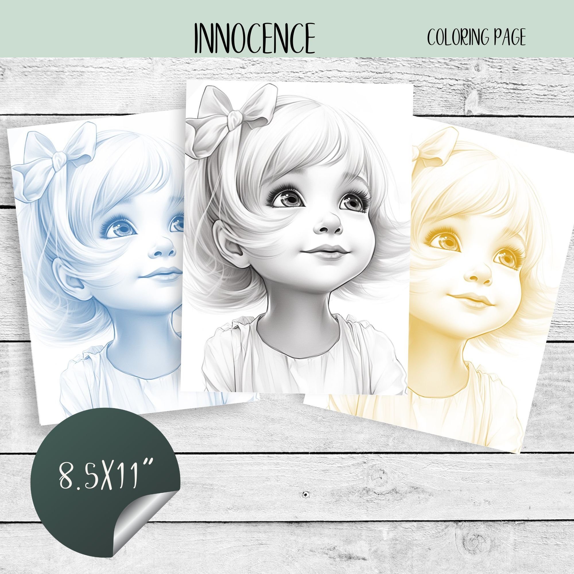 Innocence Grayscale Coloring Page for Adults, PDF JPG Printable Instant ...