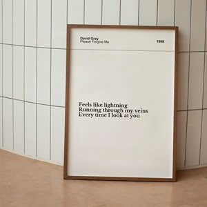 Digital Print | David Gray | Please Forgive Me Lyrics Poster | Music Lover Gift Idea | Anniversary Present | Birthday Gift For Her | Wall