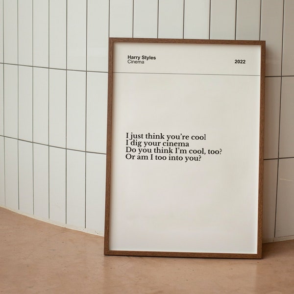 Cinema | Harry Styles Lyric Print | Music Poster | Lyric Poster | Music Art | Art Print | Album Poster | Lyrics Wall Print | Music Poster