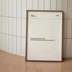 Plakat z tekstem piosenki Supersonic Oasis | Grafika ścienna britpop | Tekst piosenki do pobrania w wersji cyfrowej | Wydruk rockowy z lat 90. | Prezent do natychmiastowego pobrania