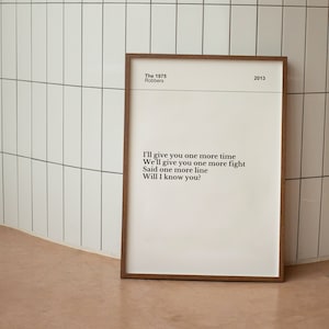 Robbers | The 1975 Lyric Print | Music Poster | Lyric Poster | Music Art | Art Print | Album Poster | Lyrics Wall Print | Music Poster
