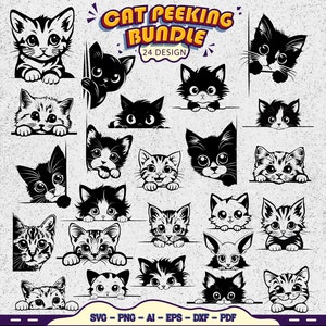 Peeking Cat SVG for Cricut, Cute CAT clipart, Cat Silhouette, Cat Vector, Cat face SVG, funny cat, peekaboo cat, cat peeking around corner