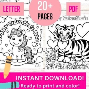 Valentines Day Coloring Pages Instant Download, Ready to Print Printable Coloring Color Sheets, Preschool Activity, Kids, Digital File