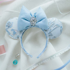 Metallic Blue Crystal Charm Princess Minnie Mouse Ears Headband