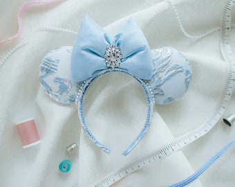 Metallic Blue Crystal Charm Princess Minnie Mouse Ears Headband