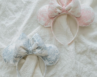 French Toile Minnie Mouse Ears Headband