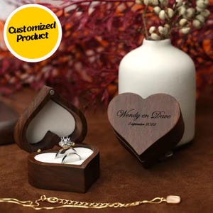Personalized Wedding Ring Box | Heart Shaped Engagement Ring Box | Wooden Ring Box | Valentine's gift | Proposal Ring box