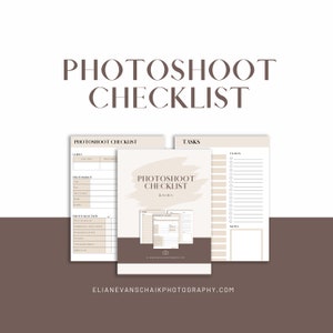 Photoshoot checklist, photoshoot planner, tasks, to do list,