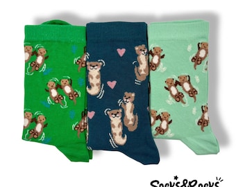 Otter Socks | Holding hand Otters | Otter Gifts | Women's Socks | Colorful Socks | Animal Socks | funny socks | cute socks | valentines gift