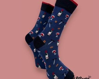 Weinsocken | Weinglassocken | Getränkesocken | Geschenk für Weinliebhaber | Lebensmittelsocken | Feinschmecker-Socken | Vino vorhanden | Herrensocken | entworfene Socken