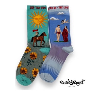Set van 2 tarotkarsokken | Liefdessokken | Zonsokken | Adam & Eva-sokken | Valentijnsdagcadeau | Grappige sokken | cadeau voor vriendin
