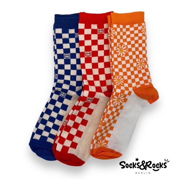 Glückliche Schachbrett Socken, Karomuster Socken, Geschenk unter 10 Euro, Preppy Style Lässige Socken, Bequeme Socken, Qualitäts Socken, Coole Socken