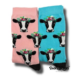 Cow Socks | Moo Socks| Women&#39;s Socks | Colorful Socks | Animal Socks | Farm Animal Socks |  funny socks | cute socks | Farmer gift idea