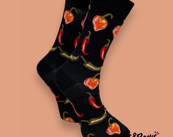 Chili-Papiersocken | Gemüsesocken | vegane Socken | Geschenk für Veganer | süße Socken | entworfene Socke | lustige Socken | Lebensmittelsocken | Chili-Socken