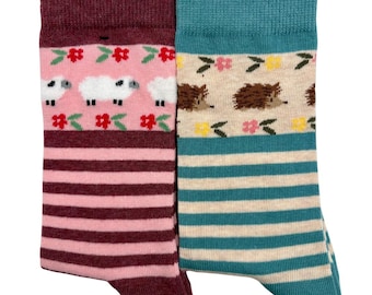 Striped Hedgehog and Sheep Socks