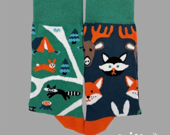 Waldtiere Socken | Nicht passende Socken | Tier Socken | Kaninchen-Socken | Fuchs Socken | Waschbär Socken | Hirsch Socken | Herrensocken | Lustige Socken