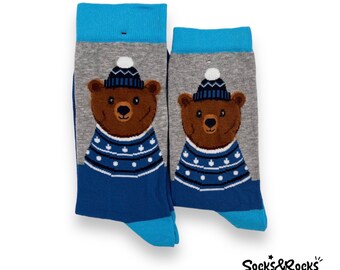 Weihnachtsbär Socken Tier Weihnachtssocken| Weihnachtssocken | Wintersocken| Socken für Tierliebhaber | Adventskalender | einzigartiges Weihnachtsgeschenk