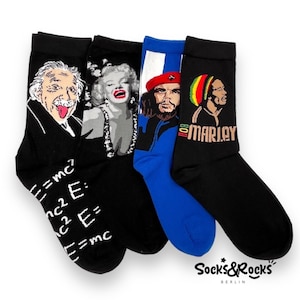 Calcetines de personajes famosos / Calcetines de Albert Einstein / Calcetines de Marilyn Monroe / Calcetines de Bob Marley / Calcetines del Che Guevara / Calcetines de arte