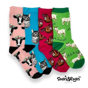 Animal Socks | 4 Pack Bundle Socks | Sloth Socks| Cow Socks | Goat Socks | woman socks | Funny Socks | Motiv Socks