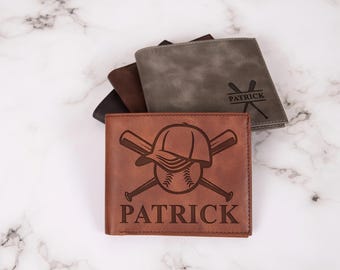 Baseball Leather Wallet, Personalized Engraved Sports Gift