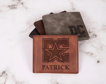 Dallas Cowboys Leather Wallet, Personalized Football Fan Gift, Custom Engraved Bifold ID Long Card Wallet, NFL Team Gift for Him