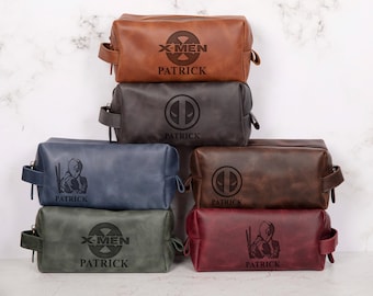 Deadpool Gift Leather Bag: Custom Name, X-Men Comic Art Dopp Kit