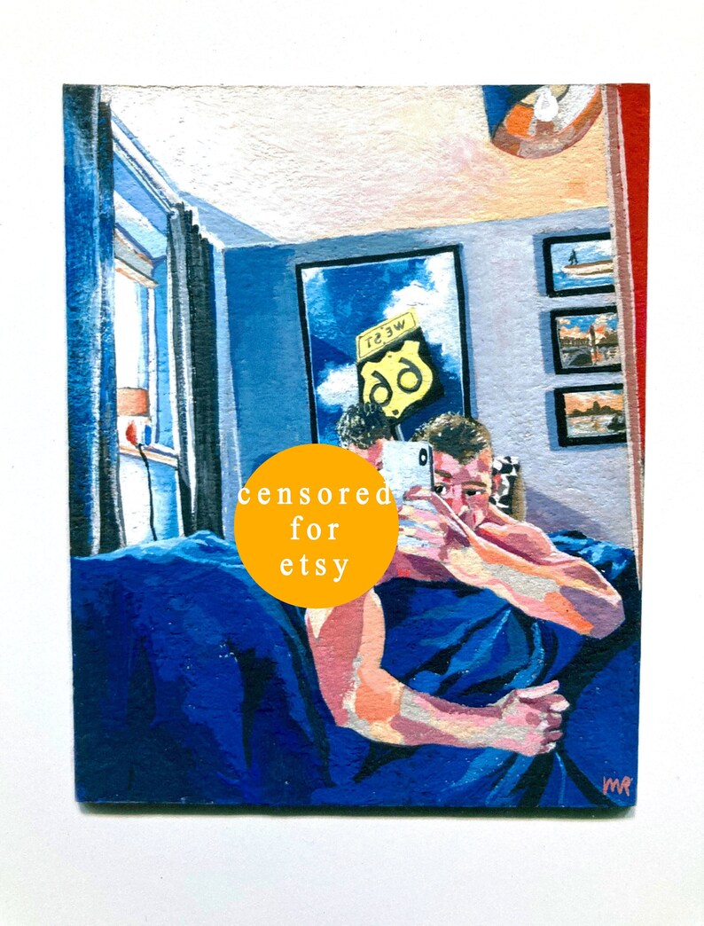 Tom and Friend Selfie Fine Art Print of My Gouache Painting Gay Art