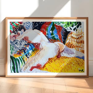 Matt ontspant in de studio - fine-artprint van mijn gouacheschilderij - homokunst, queerkunst, homo, leven tekenen, lhbtq-kunst, figuratieve kunst