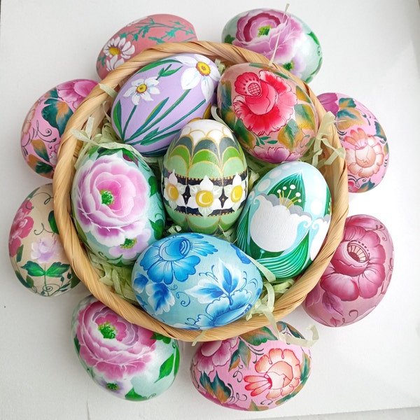 Hand painted Easter Eggs Ornaments Pysanky Eggs Painted Wooden Eggs Spring Home Decor Easter Gifts Easter Decorations Ostereier Bemalt