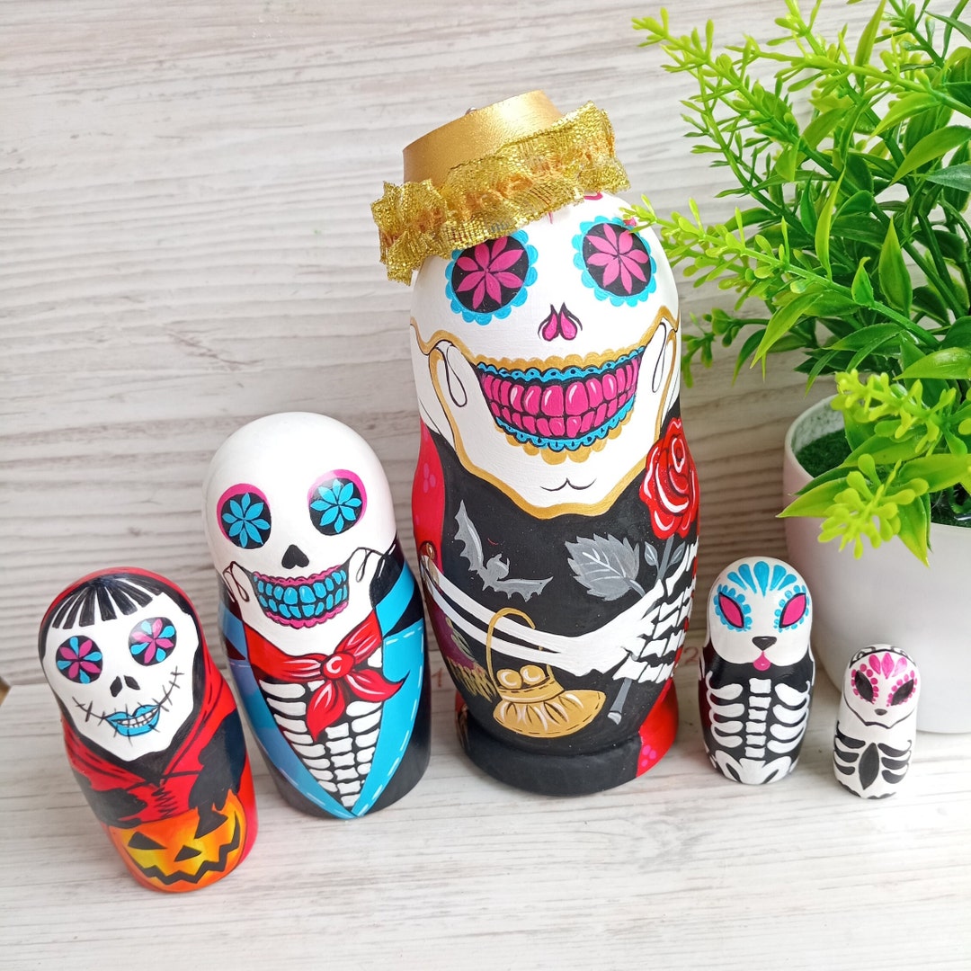 Halloween Nesting Dolls: Hand-painted Wooden Pumpkin, Ghost, Skeleton ...