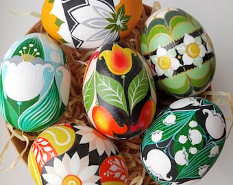 Oekraïense houten paaseierenset, handgeschilderde pysanka-stijl, volkskunst lentedecor, paascadeau