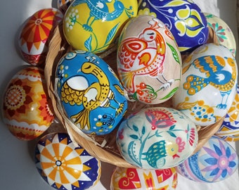 Hand Painted Wooden Easter Eggs Set, Ukrainian Folk Art Easter Decor, Colorful Spring Eggs, Easter Basket Decor, Gift