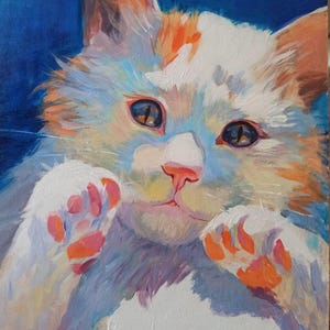 Retrato de gato colorido: pintura acrílica original sobre tablero duro
