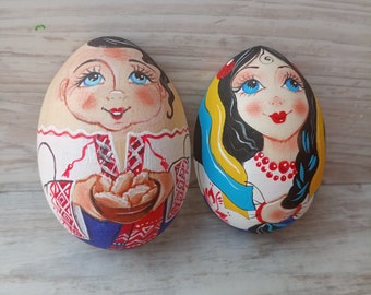 Wooden Fridge Magnets Pysanky Easter Eggs Ornaments Matryoshka Magnets Set of 2 Painted Easter Egg Fridge Magnets Pysanky Ornaments