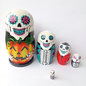 Hand-Painted Halloween Nesting Dolls: Spooky Matryoshka Set, Kids Decor