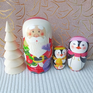 Christmas Wooden Nesting Dolls Santa Figurine Holiday Gift for Kids Handmade Toy