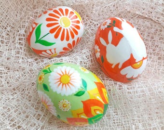 Huevos de Pascua de madera pintados a mano, decoración floral de conejito de Pascua, decoración de mesa de primavera, set de regalo de Pascua
