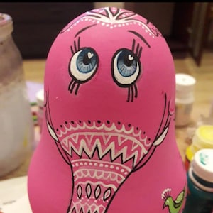 Pink Elephant Figurine: Wooden Roly Poly Musical Toy