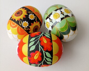 Ukrainische Pysanky Eier Einzigartige Handbemalte Eier Osterdekoration Ostergeschenke für Zuhause Pysanky Ornament Handmade Set mit 3 Eiern