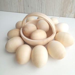 Natural Wooden Basket with Eggs for Crafts Wood Blanks Ornaments Decoupage Easter Eggs Plan Natural Wooden Eggs Easter basket