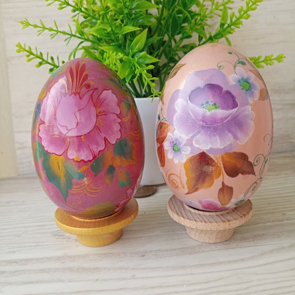 Hand painted Easter Eggs Ornaments Pysanky Eggs on stand Paint Wooden Egg Spring Home Decor Easter Gifts Easter Decoration Ostereier Bemalt