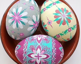 Hand-Painted Ukrainian Easter Eggs, Pysanky Decor, Set of 3