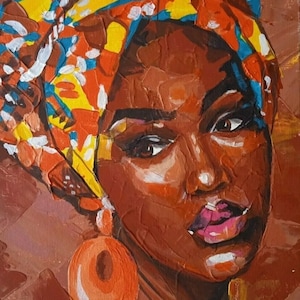Pintura de mujer africana Pintura acrílica original Arte mural de mujer africana