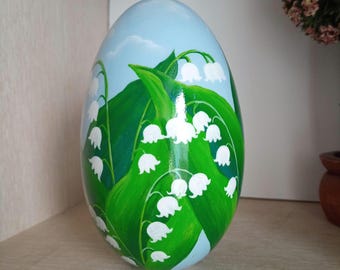 Lily of the Valley Easter Egg Hand Painted Wooden Egg Spring Decor