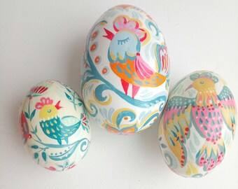Ovos de Páscoa pintados à mão: conjunto de ovos de madeira Pysanky, decoração de primavera