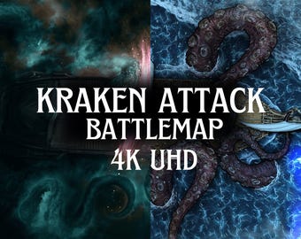 RPG BATTLEMAPS pirate ship and kraken attack vtt dnd