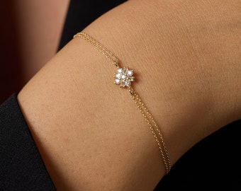 Floral Bracelet, 14k Solid Gold, Flower Bracelet, Minimalist Bracelet, Christmas Gift, Bridal Bracelet, Gift for Her, Dainty Bracelet