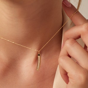 Gold Bar Necklace, Vertical Bar Gold, Vertical Necklace, Gold Vertical Bar, Minimal Necklace, Gift for Her, Gold Dainty Necklace image 5